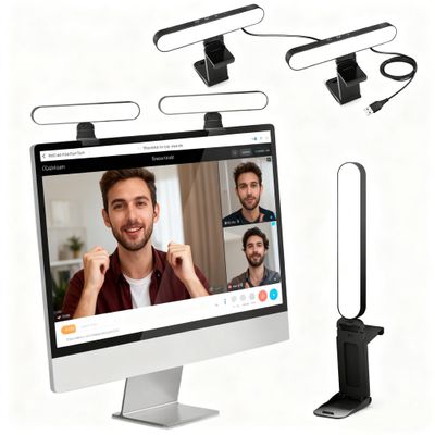 UBeesize Video Conference Lighting, LED Streaming Light for Video Calls, Webcam Light with Adjustable Monitor Mount, Zoom Lighting for Computer, Laptop Ring Light for Video Recording, Double Kit