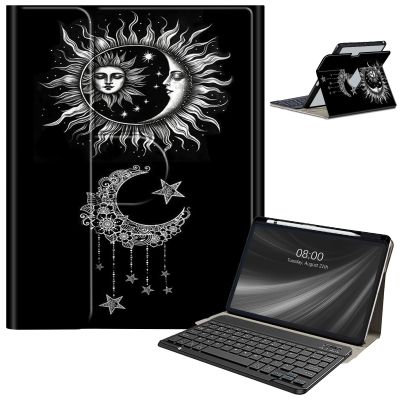 Keyboard Case for Samsung Galaxy Tab S9 FE 10.9'' / Tab S9 11'' 2023 with S Pen Holder, Detachable Wireless Bluetooth Keyboard, with Auto Sleep/Wake Galaxy Tab S9 FE 5G Case, Black Sun Moon