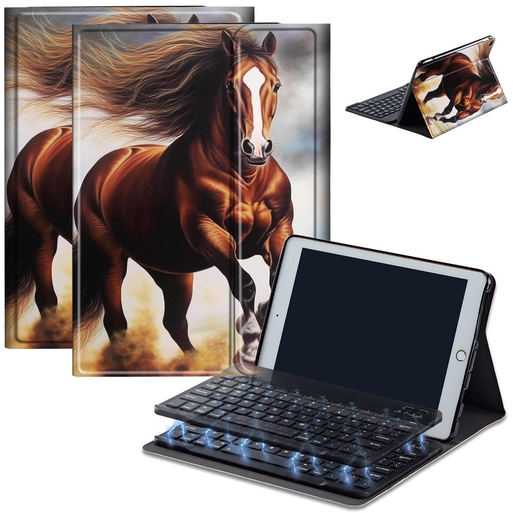 AIRWEE Keyboard Case for Amazon Fire Max 11 (13th Generation, 2023 Release), Detachable Wireless Bluetooth Keyboard and Auto Sleep/Wake Fire Max 11 Tablet Case with Keyboard, Galloping Horse