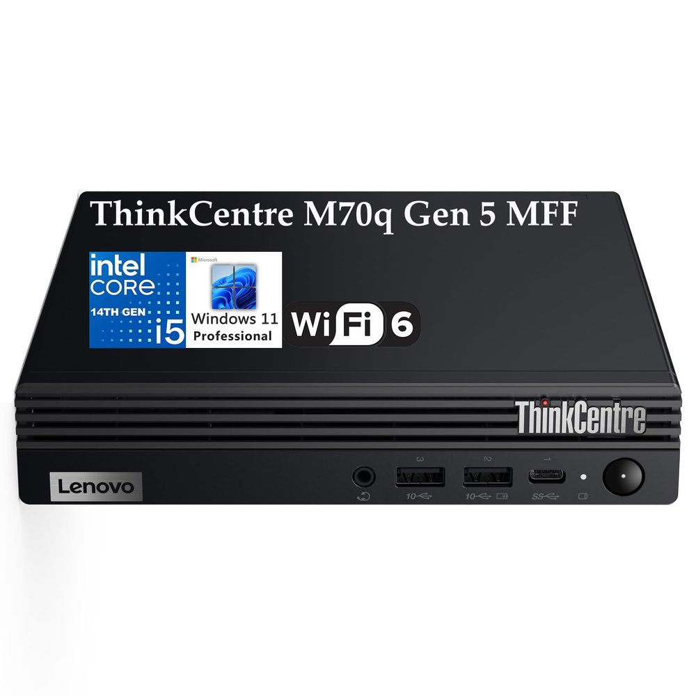 Lenovo ThinkCentre M70q Gen 5 MFF Tiny 1L Mini Business Desktop Computer, 14th Gen Intel 10-Core i5-14400T (Beat i7-11700), 32GB DDR5 RAM, 1TB PCIe SSD, WiFi 6, HDMI, DP Port, Windows 11 Pro, AZ-XUT