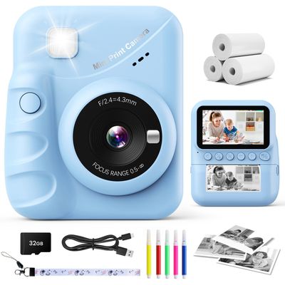 Kids Camera Instant Print, 3.0'' Screen 48MP Photo Instant Camera for Kids with 32GB Card, 1080P HD Digital Child Printable Toy, Gift for 3-12 Year Old Girls Boys