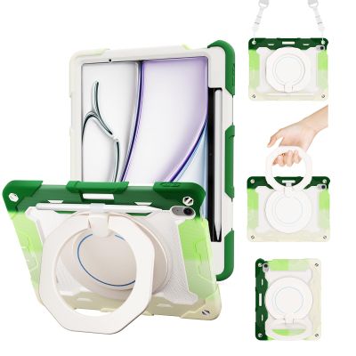 ACEMO for iPad Air 13 Inch Case M3 2025 & iPad Air 13 Inch M2 2024 with Pencil Holder/ 360 Rotating Kickstand/Grip Handle/Shoulder Strap for Kids Girls Heavy Duty Rugged Protective Cover, Green