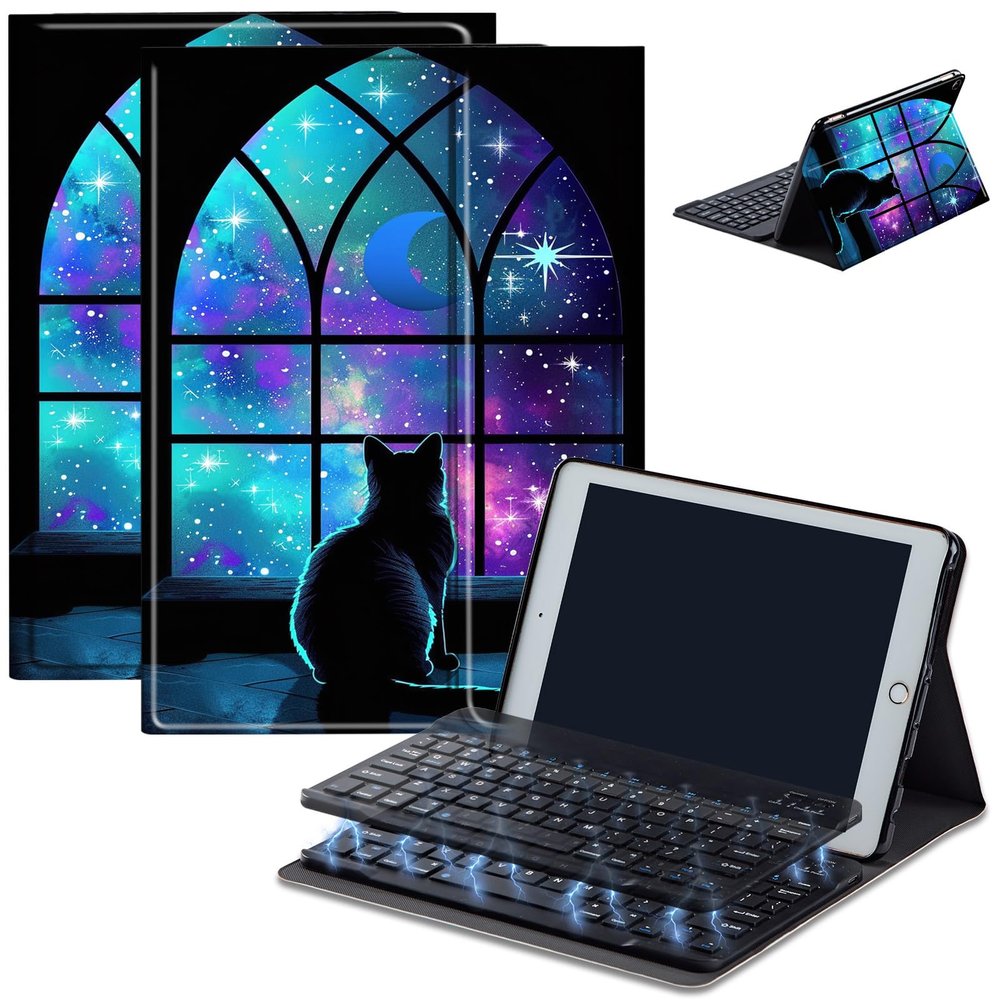 AIRWEE Keyboard Case for Amazon Fire Max 11 (13th Generation, 2023 Release), Detachable Wireless Bluetooth Keyboard and Auto Sleep/Wake Fire Max 11 Tablet Case with Keyboard, Window Cat