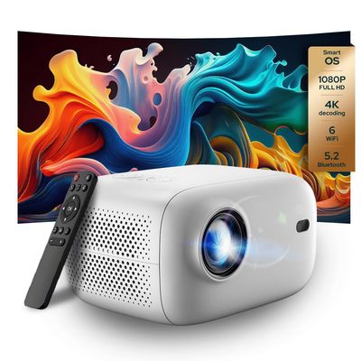 RockTek PJ500 Bright FHD Sealed Projector, Smart OS, FULL HD, Wifi 6, Bluetooth 5.2, 550 ANSI Lumens, 130 inch screen, Auto Keystone, Auto Focus
