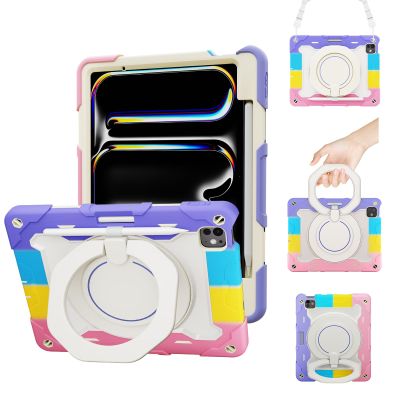ACEMO for iPad Pro 13 Inch Case 2024 M4 with Pencil Holder/ 360 Rotating Kickstand/Grip Handle/Shoulder Strap for Kids Girls Heavy Duty Rugged Protective Cover for iPad Pro 13 Inch 2024 M4, Pink
