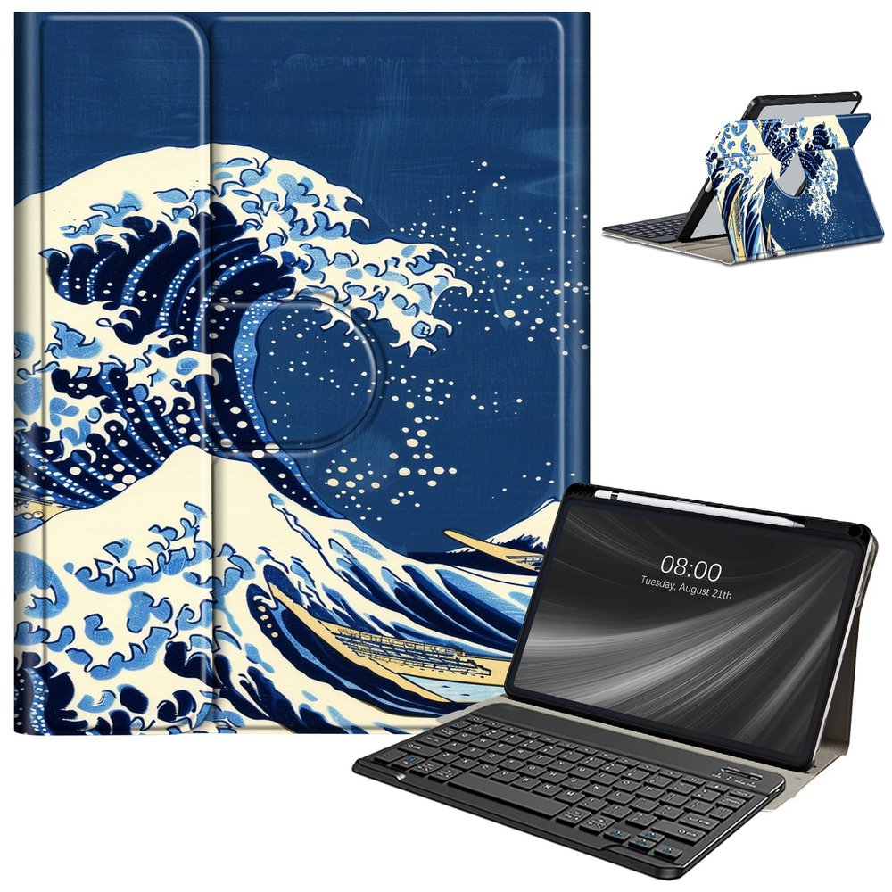 Keyboard Case for Samsung Galaxy Tab S9 FE 10.9'' / Tab S9 11'' 2023 with S Pen Holder, Detachable Wireless Bluetooth Keyboard, with Auto Sleep/Wake Galaxy Tab S9 FE 5G Case, Wavy