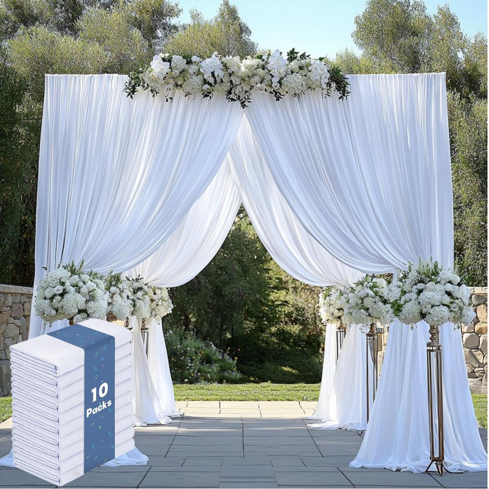 10Panels 5ft x 14ft White Backdrop Curtains for Wedding Party-Wrinkle Free 14FT Long White Backdrop Drapes Fabric Photo Back Drop Cloth for Baby Shower Photography Stage Reception 50ft(W) x 14ft(H)