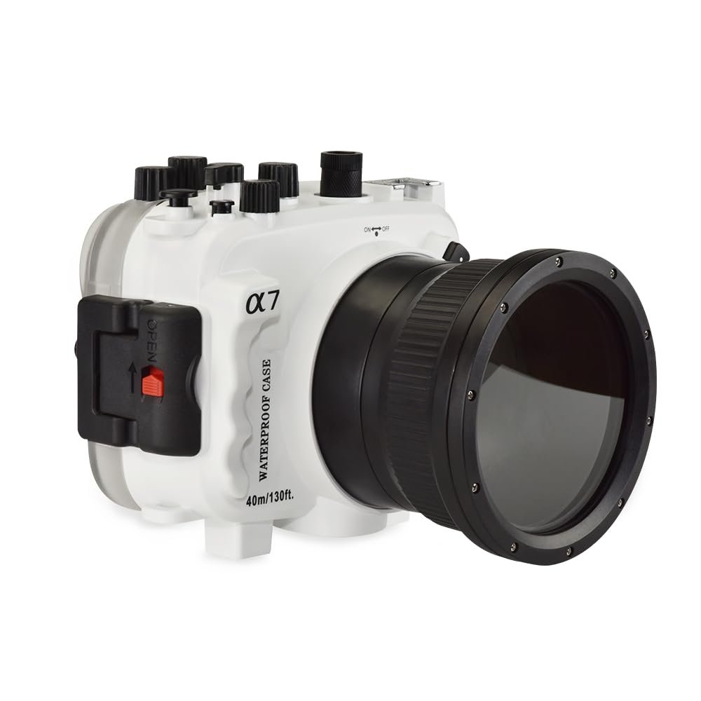 Sea frogs Underwater Camera Housing Compatible with Sony A7 / A7R / A7S Pro 28-70mm 40m/132ft Maximum Diving Depth Waterproof Camera Case for Diving, Surfing, Rowing, White