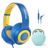 TONOSHARK Kids Wired Headphones with Microphone, Volume Limited to 85/94dB, Foldable 3.5mm Jack Headset for Girls, Pink Over-Ear Headphones for School, Study & Travel, Includes Carry CaseBlue view 1