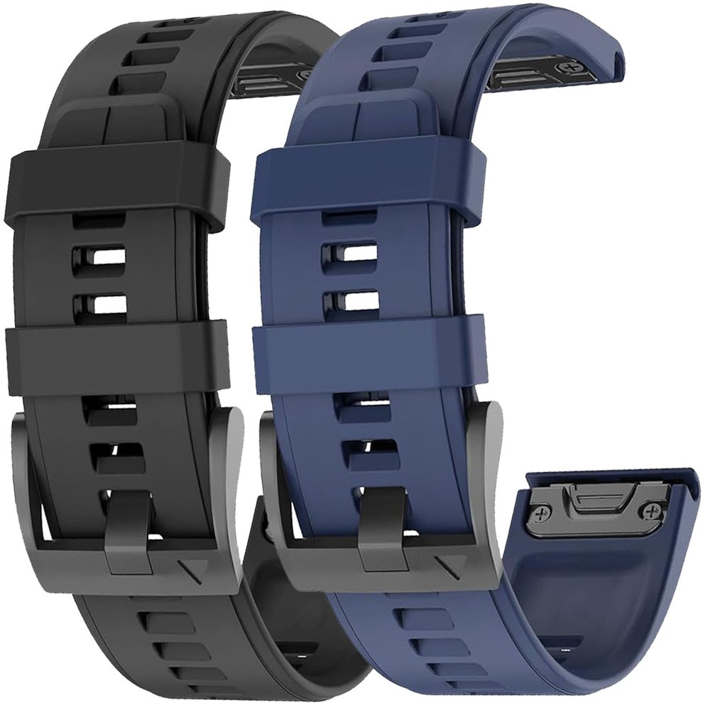 2 Pack Waterproof Band Compatible with Garmin Fenix 5X / 6X / 7X Watch Band, QuickFit 26mm Band for Fenix 7X Pro / 6X Pro / 5X Plus / Tactix Delta (Black/Navy)