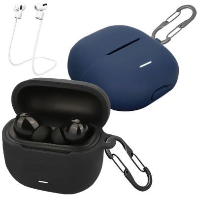 [2 Pack] easyBee Case Compatible with Xiaomi Redmi Buds 6 Lite Charging Cover, with 2 Keychain and Anti-Lost Strap, Soft Liquid Silicone Ultra Thin Shockproof Protective Kit - Black and Blue