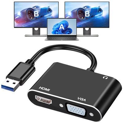 AKWOR USB 3.0 to HDMI VGA Adapter, USB to VGA HDMI Adapter for 2 Monitors, 1920 * 1080P@60HZ Full HD Display Video Converter Comaptible with Windows 7/8/8.1/10 and Mac OS Systems
