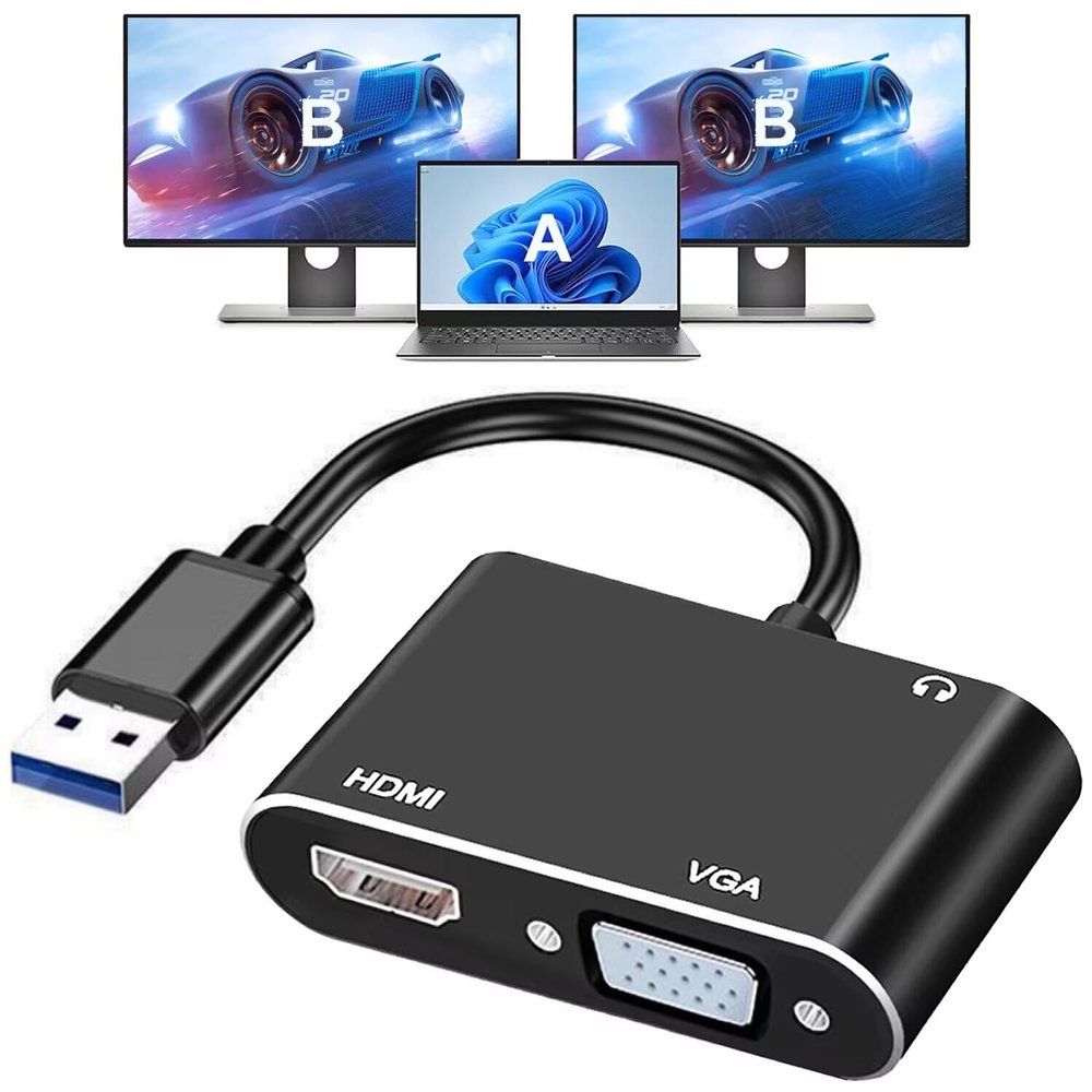AKWOR USB 3.0 to HDMI VGA Adapter, USB to VGA HDMI Adapter for 2 Monitors, 1920 * 1080P@60HZ Full HD Display Video Converter Comaptible with Windows 7/8/8.1/10 and Mac OS Systems