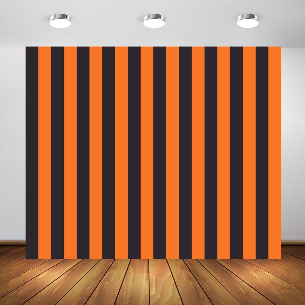 BELECO 10x6.5ft Fabric Black and Orange Stripe Backdrop Orange Black Striped Background for Halloween Party Decorations Banner Birthday Shoot Photo Studio Props