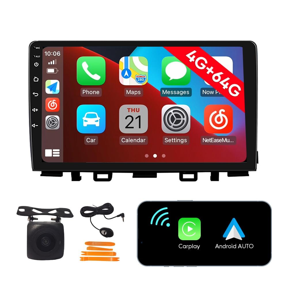[4G 64G] Android Car Stereo FM Radio Carplay Android Auto 9" Touchscreen Headunit Media Player with Backup Camera for Kia Rio 2017 2018 2019