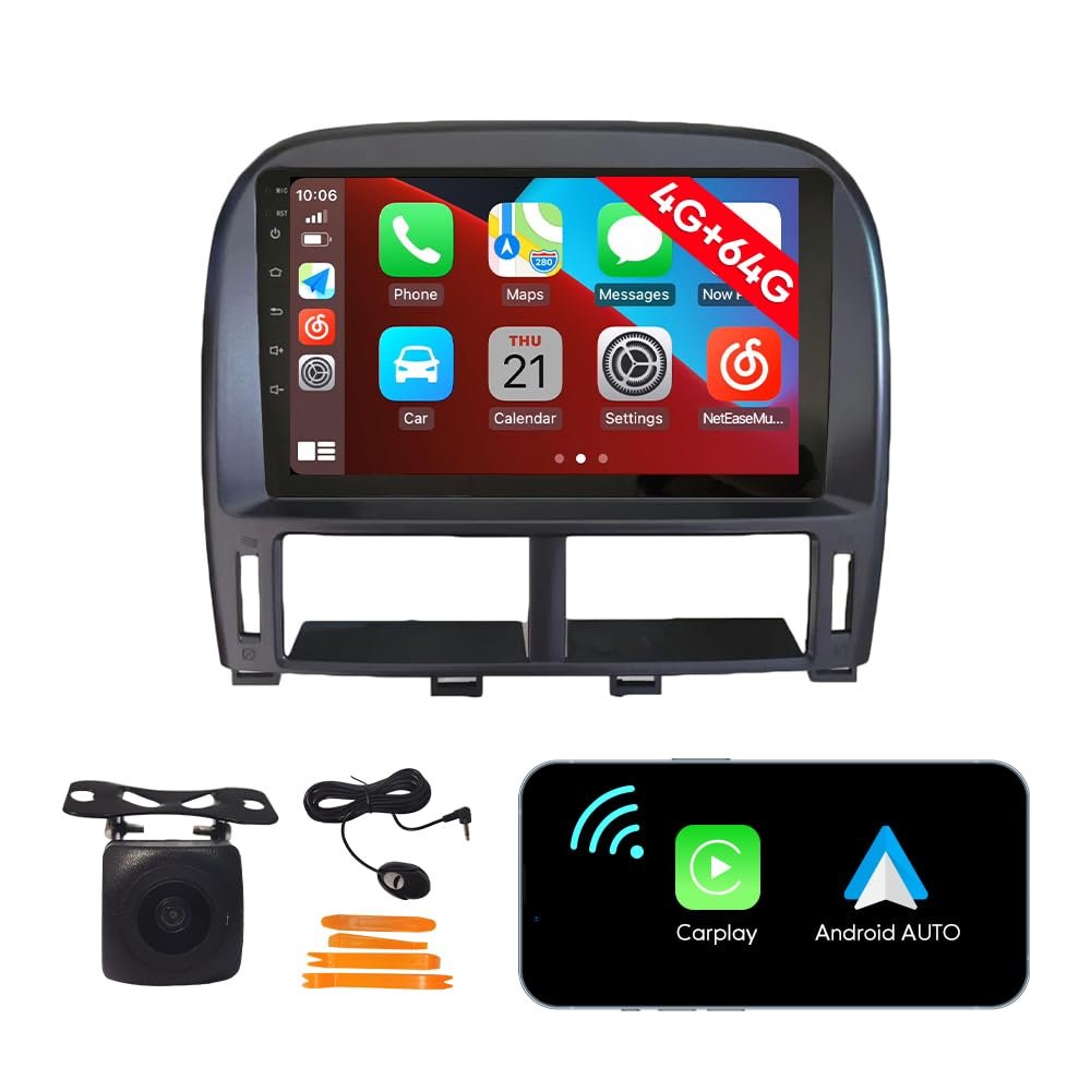 [4G 64G] Android Car Stereo FM Radio Carplay Android Auto 9" Touchscreen Headunit Media Player with Backup Camera for Lexus LS430 2001 2002 2003 2004 2005 2006 High Version