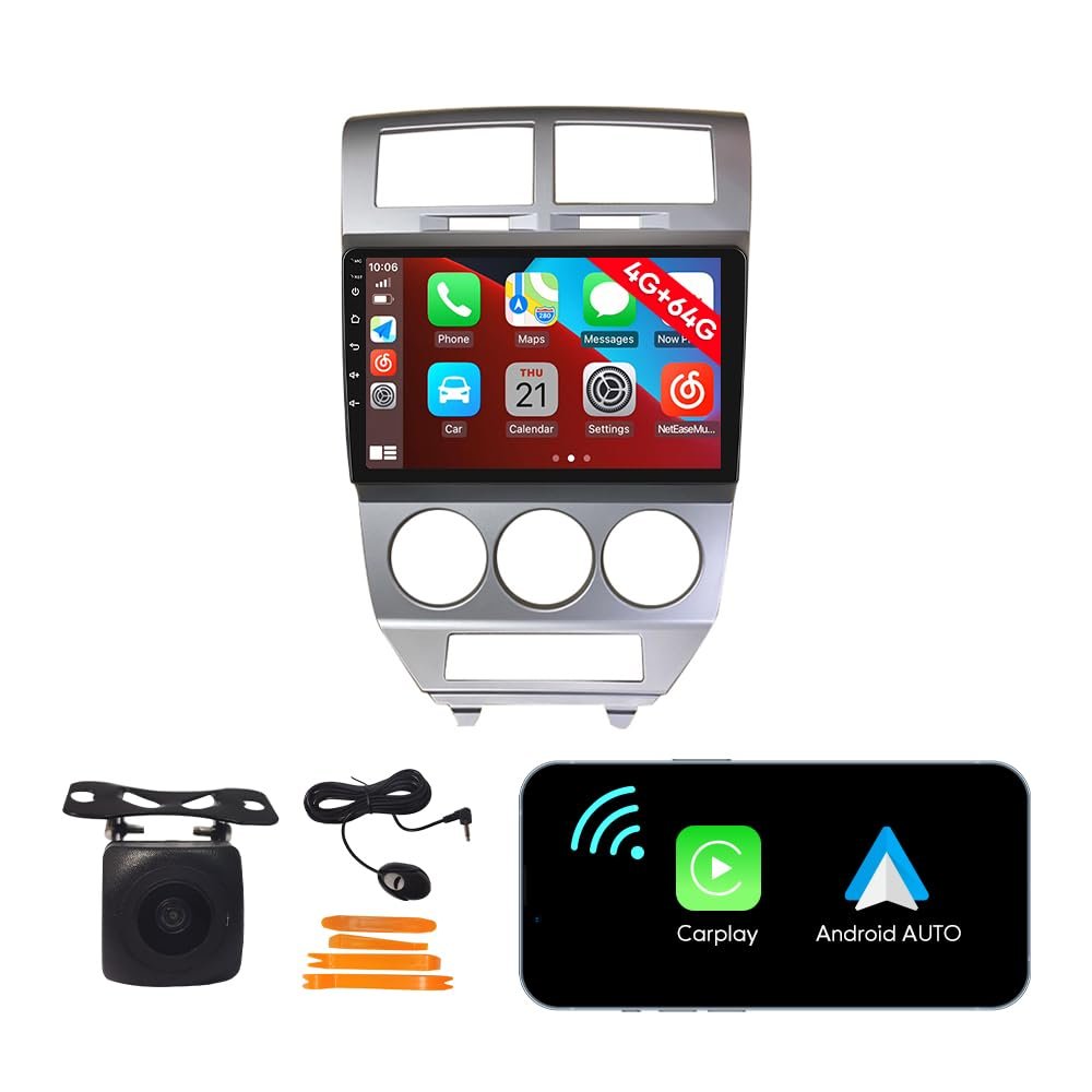 [4G 64G] Android Car Stereo FM Radio Carplay Android Auto 10.1" Touchscreen Headunit Media Player with Backup Camera for Dodge Caliber 2007 2008 2009