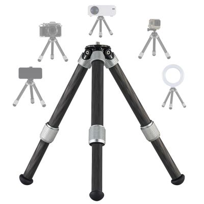 LEOFOTO Carbon Fiber Small Tabletop Travel Tripod, Weight 108g/0.23lb, Maxload 5kg/11lb, Lightweight Tripod Stand, 1/4" Inch Screw, for Camera/Phone Holder/Projector, MT-02C Long Version (MT-02CL)