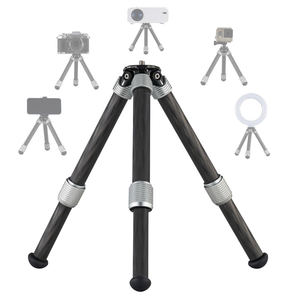 LEOFOTO Carbon Fiber Small Tabletop Travel Tripod, Weight 108g/0.23lb, Maxload 5kg/11lb, Lightweight Tripod Stand, 1/4" Inch Screw, for Camera/Phone Holder/Projector, MT-02C Long Version (MT-02CL)