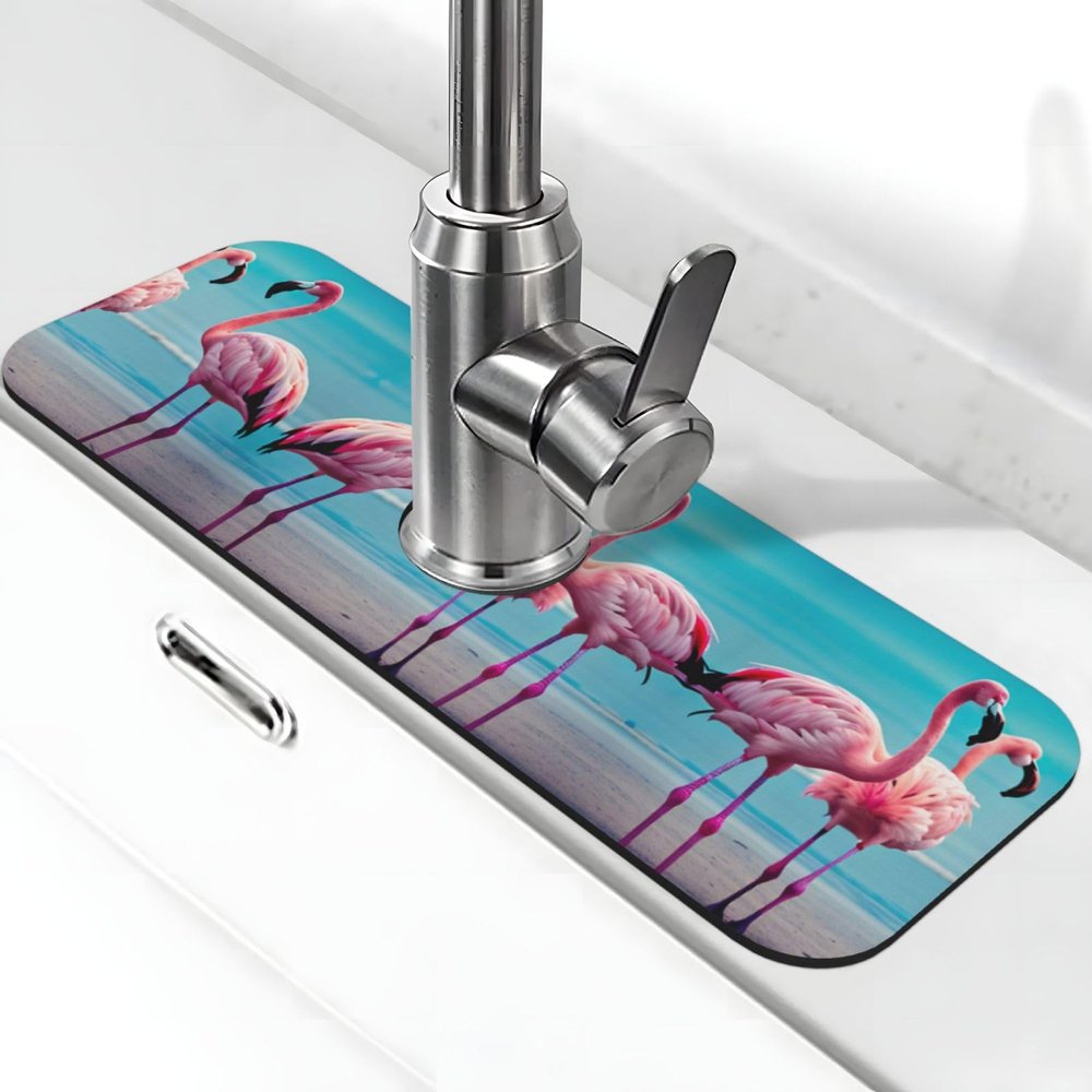 Flamingo Beach Faucet Suction Pad - Kitchen and Bathroom Counter Protector - Perfect for Sink Countertops, Coffee Bars