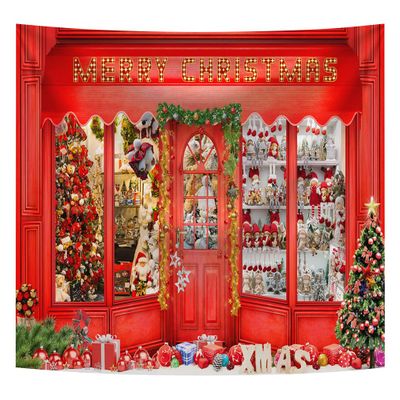 10x7FT Santa's Toy Shop Backdrop Red Christmas Background Xmas Family Holiday Party Decoration Banner Photography Happy New Year Background Supplies