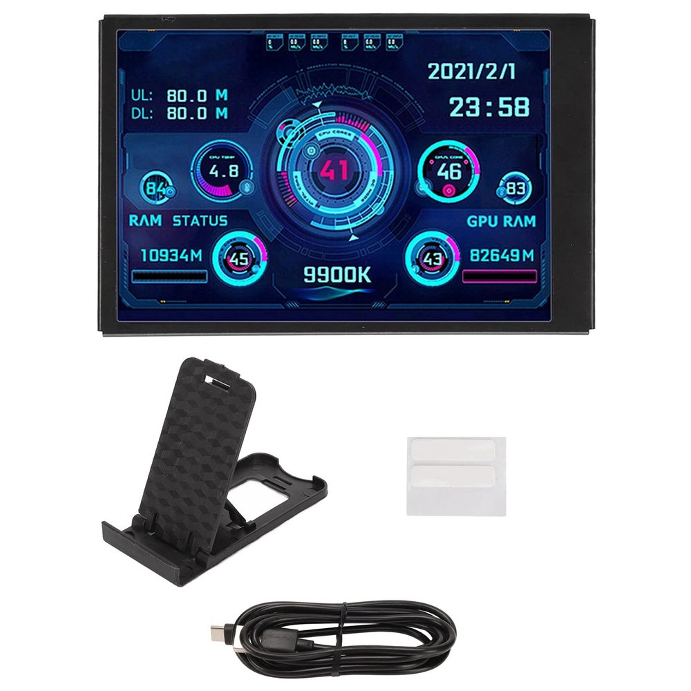 Mtlavishness 3. 5In Computer Temp Full View Display Small Screen for Aida64 Pc CPU Hard Disk Data White (Black)