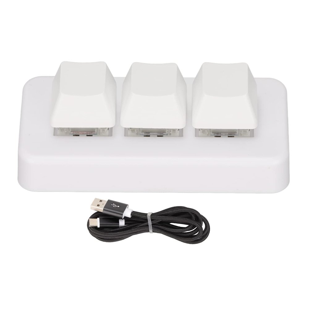 Mtlavishness 3 Key Keypad RGB Backlit 3 Keys USB Interface Mechanical Programmable Plug and Play Macro Keypad for Computer White (White)
