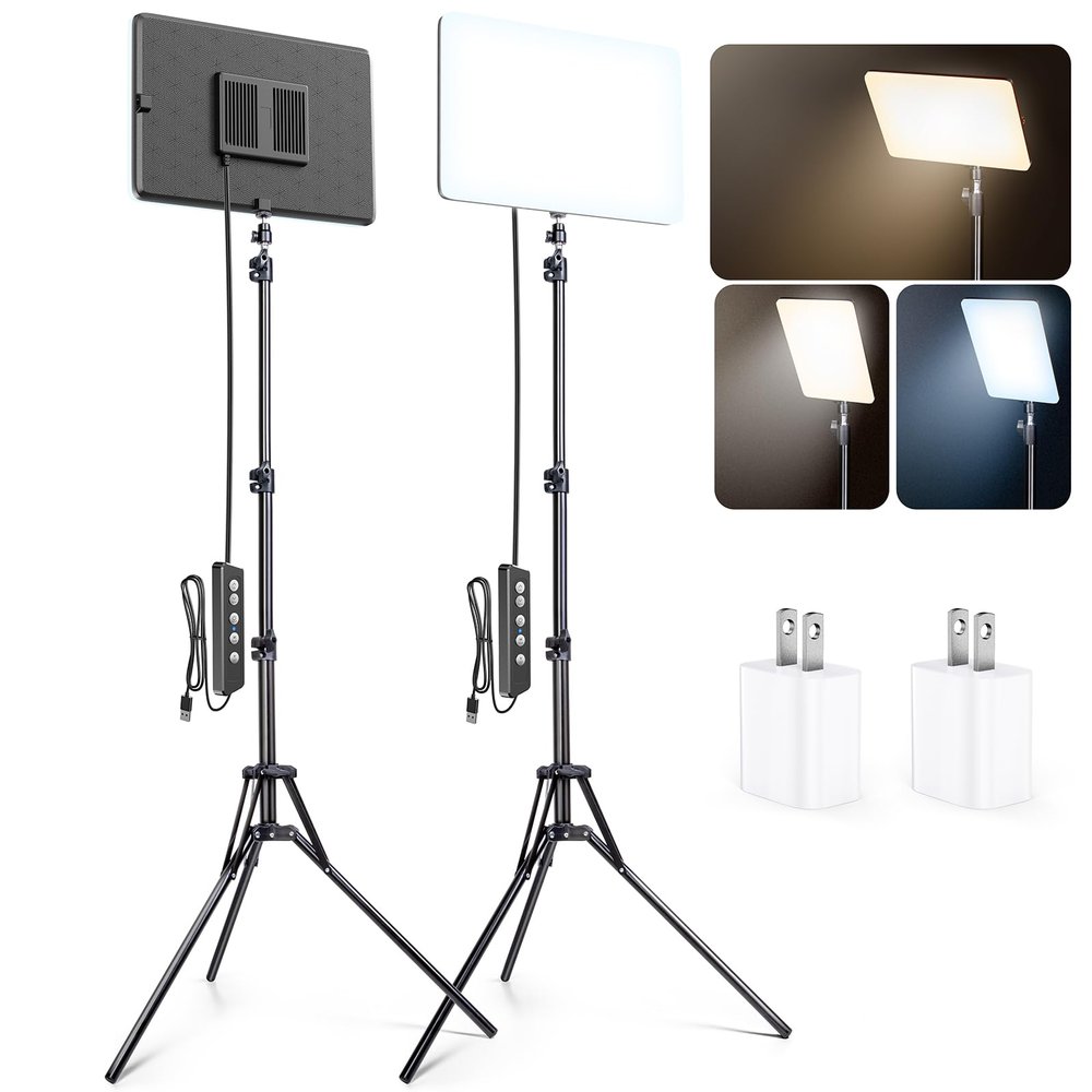 2 Pack LED Video Light Kit, Scrhot Photography Lighting Kit with 63" Tripod Stand, Podcast Lighting Dimmable 2800-8400K Studio Lights for Video Recording, Game Streaming, Filming, YouTube, Tiktok