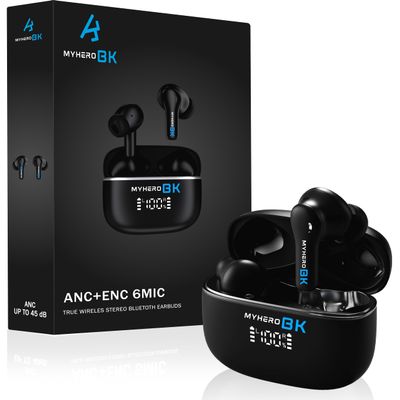 myherobk Hybrid Active Noise Cancelling Wireless Earbuds, 6 Mics ENC AI Call, Headphones Bluetooth 5.4, Earphones with Transparency Mode and Deep Bass in-Ear, Smart Power LED Display, 40 Hrs Playtime