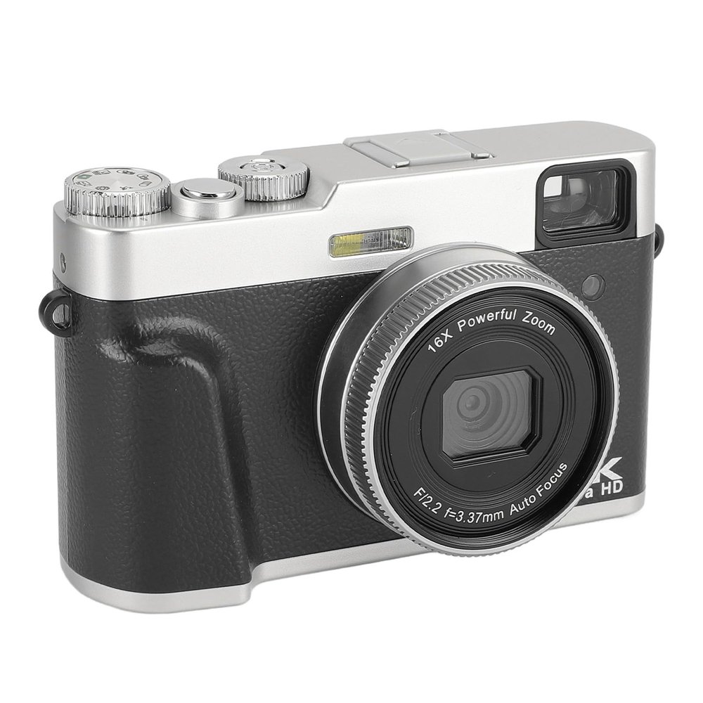 4K Digital Camera for Photography, 48MP Vlogging Camera, Retro Video Camera with 2.8 HD Screen, 16X Digital Zoom, Anti Shake, Macro Self Timer, NP60 Battery (Black)