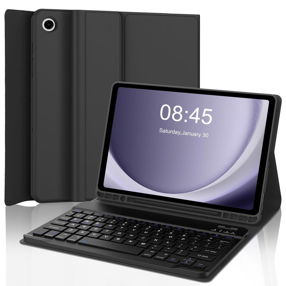 AMOUOGOEY Keyboard Case for Samsung Galaxy Tab A9 Plus 5G 11 Inch 2023(SM-X210/X216/X218) - Detachable Wireless Bluetooth Keyboard - Folio Smart Cover with S Pen Holder for Galaxy Tab A9+ 11" (Black)