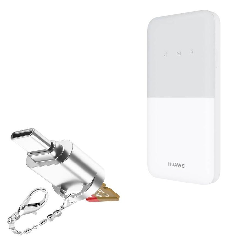 BoxWave Adapter Compatible with Huawei 4G Mobile Wi-fi 5 - Micro SD Card miniReader, USB Type-C OTG Reader USB3.0 Adapter Keychain - Metallic Silver