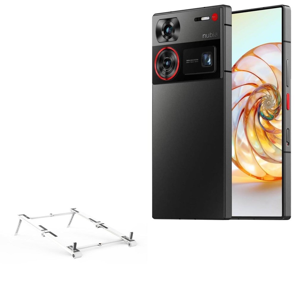 BoxWave Stand and Mount Compatible with Nubia Z60 Ultra - Pocket Aluminum Stand 3-in-1, Portable Multi Angle Viewing Riser - Metallic Silver