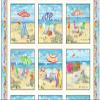24" X 44" Panel Beach Vista Vacation Beach Chairs Beach Umbrellas Summertime White Cotton Fabric Panel (6510SAND) view 1
