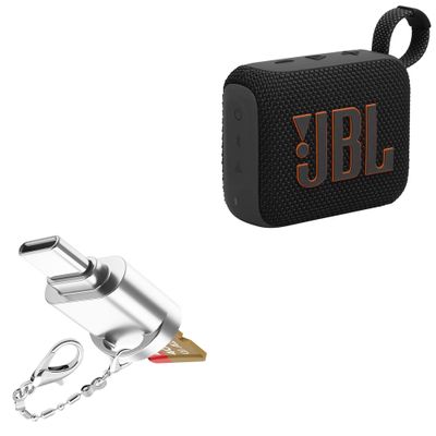 BoxWave Adapter Compatible with JBL Go 4 - Micro SD Card miniReader, USB Type-C OTG Reader USB3.0 Adapter Keychain - Metallic Silver