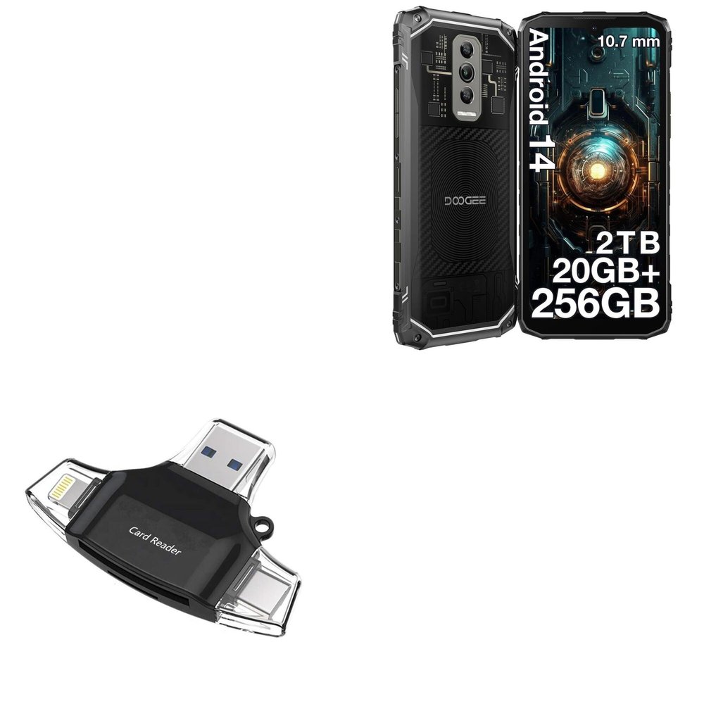 BoxWave Smart Gadget Compatible with Doogee Blade10 Ultra - AllReader SD Card Reader, microSD Card Reader SD Compact USB - Jet Black