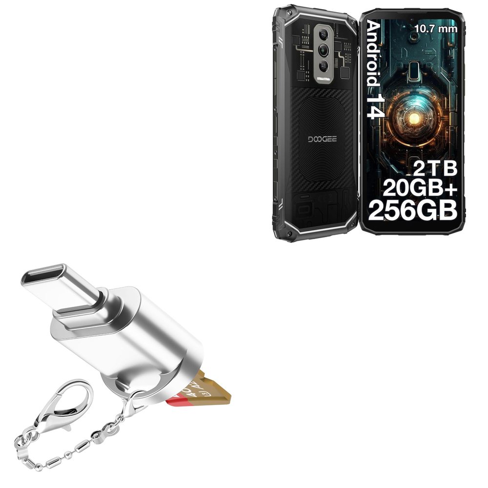 BoxWave Adapter Compatible with Doogee Blade10 Ultra - Micro SD Card miniReader, USB Type-C OTG Reader USB3.0 Adapter Keychain - Metallic Silver