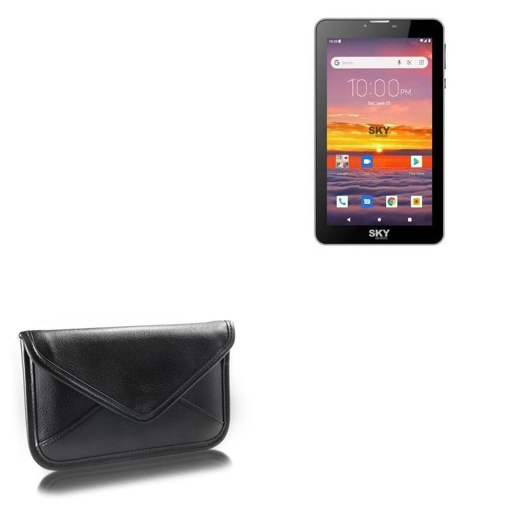 BoxWave Case Compatible with Sky Devices Platinum A7 - Elite Leather Messenger Pouch, Synthetic Leather Cover Case Envelope Design - Jet Black