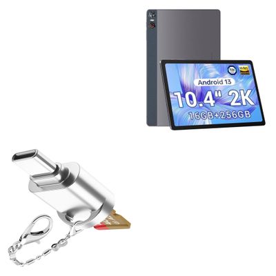 BoxWave Adapter Compatible with Cubot TAB 50 - Micro SD Card miniReader, USB Type-C OTG Reader USB3.0 Adapter Keychain - Metallic Silver