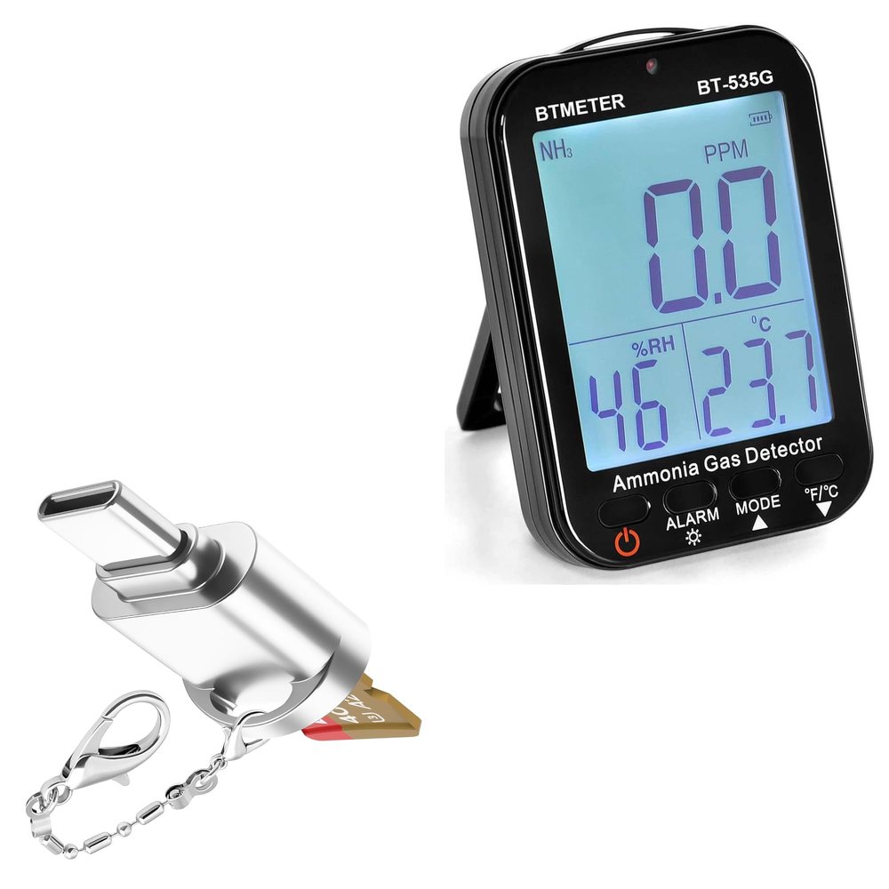 BoxWave Adapter Compatible with BTMETER Air Quality Meter Monitor (BT-535G) - Micro SD Card miniReader, USB Type-C OTG Reader USB3.0 Adapter Keychain - Metallic Silver