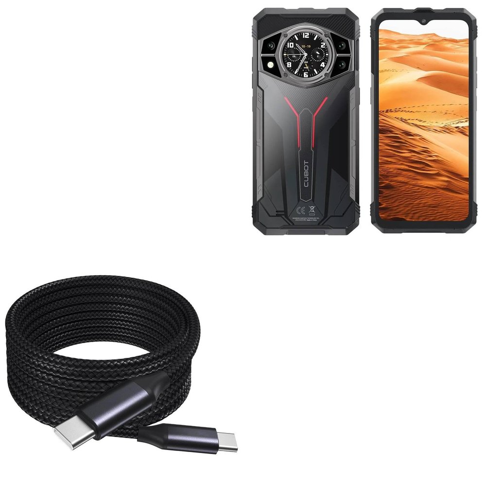 BoxWave Cable Compatible with Cubot Kingkong AX - DirectSync PD Cable (10ft) - USB-C to USB-C (100W), Long Type C Braided Nylon Alloy Fast Charge - Jet Black