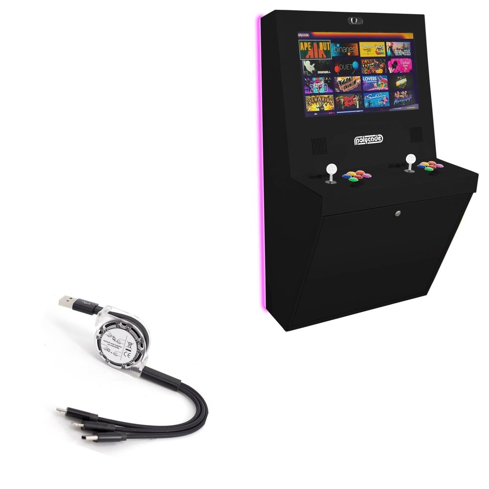 BoxWave Cable Compatible with Polycade Sente: Black - AllCharge miniSync, Retractable, Portable USB Cable - Jet Black