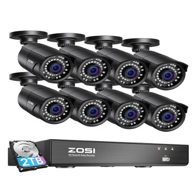 ZOSI 8MP 4K PoE Home Security Camera System Outdoor, H.265+ 8CH PoE NVR (16CH Expandable) with 2TB HDD for 24/7 Recording, 8PCS 5MP(3K) Bullet IP Cameras, Motion Detection, Remote Control