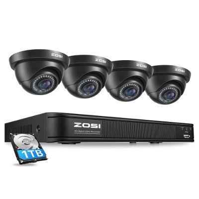 ZOSI 5MP Lite 8 Channel H.265+ Home Security Camera System, 8CH 5MP Surveillance DVR with 1TB HDD, 4 x 1920TVL(2MP) Weatherproof CCTV Dome Camera Outdoor Indoor, 80ft Night Vision, Motion Alerts