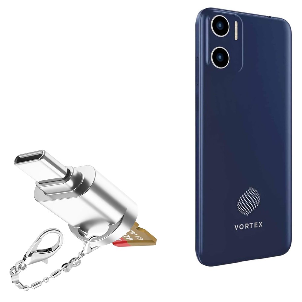 BoxWave Adapter Compatible with Vortex HD65 Choice - Micro SD Card miniReader, USB Type-C OTG Reader USB3.0 Adapter Keychain - Metallic Silver