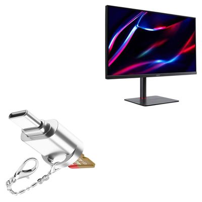 BoxWave Adapter Compatible with Acer Nitro XV275K ymipruzx 4K UHD Display (27 in) - Micro SD Card miniReader, USB Type-C OTG Reader USB3.0 Adapter Keychain - Metallic Silver