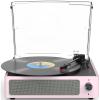 WOCKODER Record Players for Vinyls Turntable with Speakers Belt-Driven Turn Tables LP Phonograph Support 3-Speed Full Size Bluetooth Wireless Playback Headphone AUX RCA Line New Sleek Pale Light Pink view 1