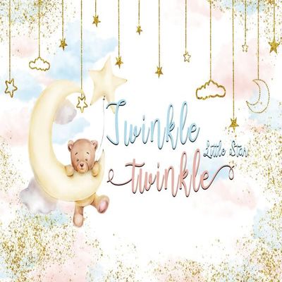 10x8ft Baby Shower Backdrop Twinkle Twinkle Little Star Photography Background Golden Stars and Moon Baby Shower Party Decorations for Girls Sparkle Stars Photo Booth Studio Props