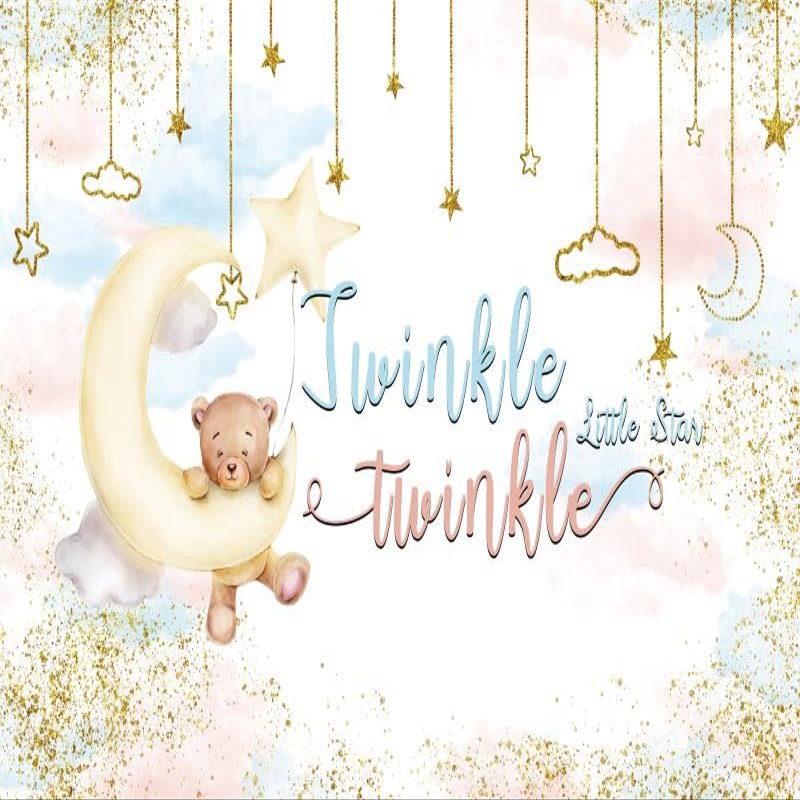 10x8ft Baby Shower Backdrop Twinkle Twinkle Little Star Photography Background Golden Stars and Moon Baby Shower Party Decorations for Girls Sparkle Stars Photo Booth Studio Props