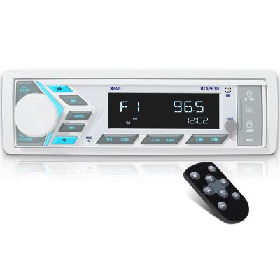 Single Din Marine Radio Bluetooth: Boat Stereo Receiver - Push to Talk Assistant Digital LCD Screen AM FM Tuner 4 Volts Preamp Outputs 2 Subwoofer Ports USB Charging Aux-in Remote Control